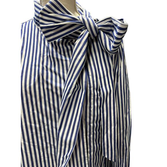 Ann Mashburn Blue and White Striped Tie Neck Long Sleeve Button Front Blouse - Picture 3 of 6